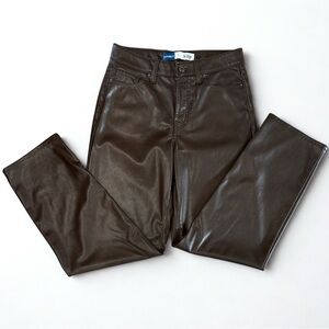 Old Navy OG Loose Faux Leather Pants Dark Chocolate Brown High Rise NWOT Size 6